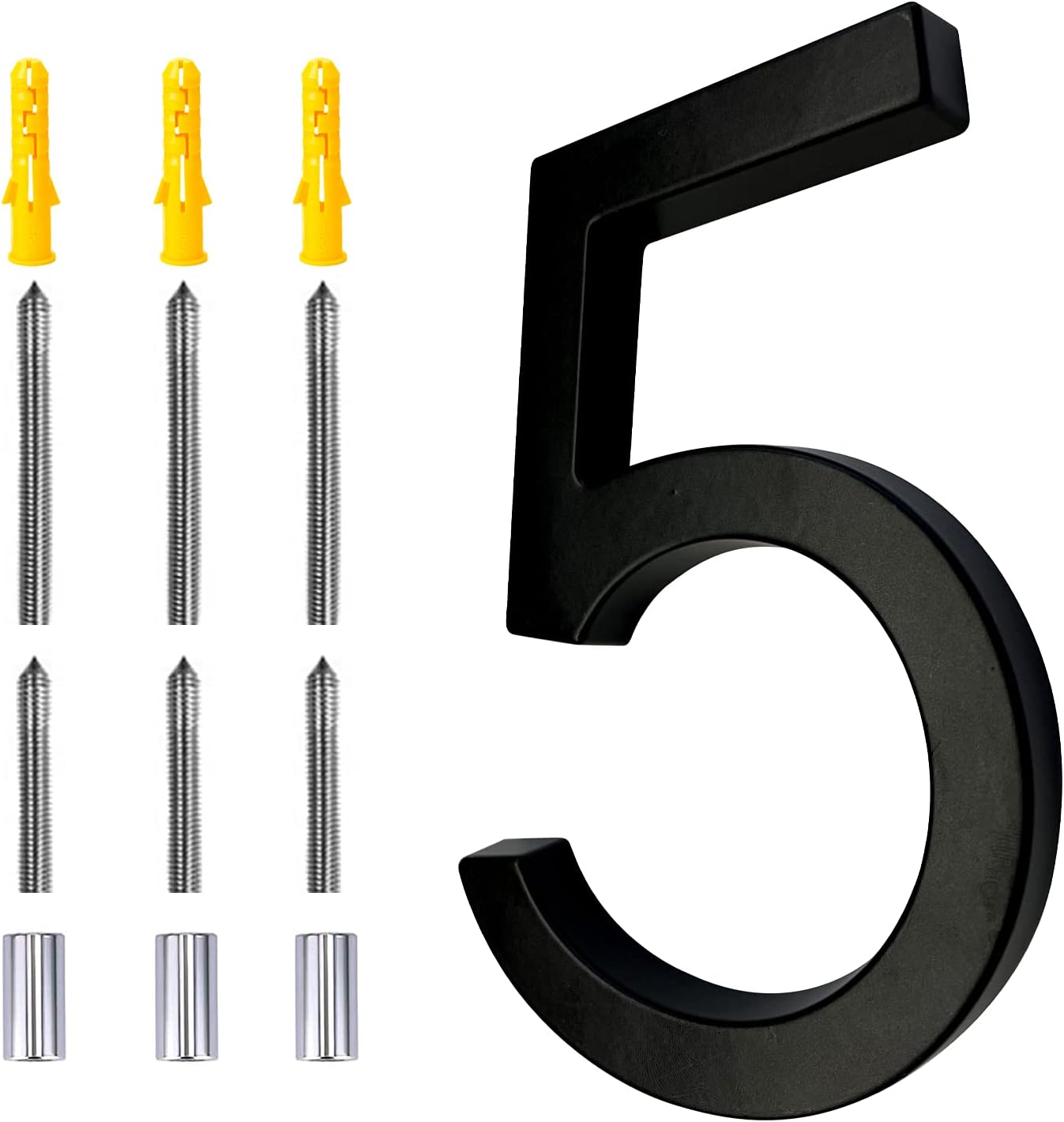 Address Signs - 6 Inch Modern House Numbers Floating House Street Home Address Number For House With Reflective Finish Black Floating Mount Or Flush Mount Zinc Alloy Black House Number For Outside 6 Inch Number 5