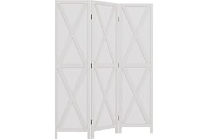HOMCOM 3 Panel Room Divider, 5.6 Ft Folding Privacy Screen, Freestanding Wooden Wall Partition for Bedroom, Office, White