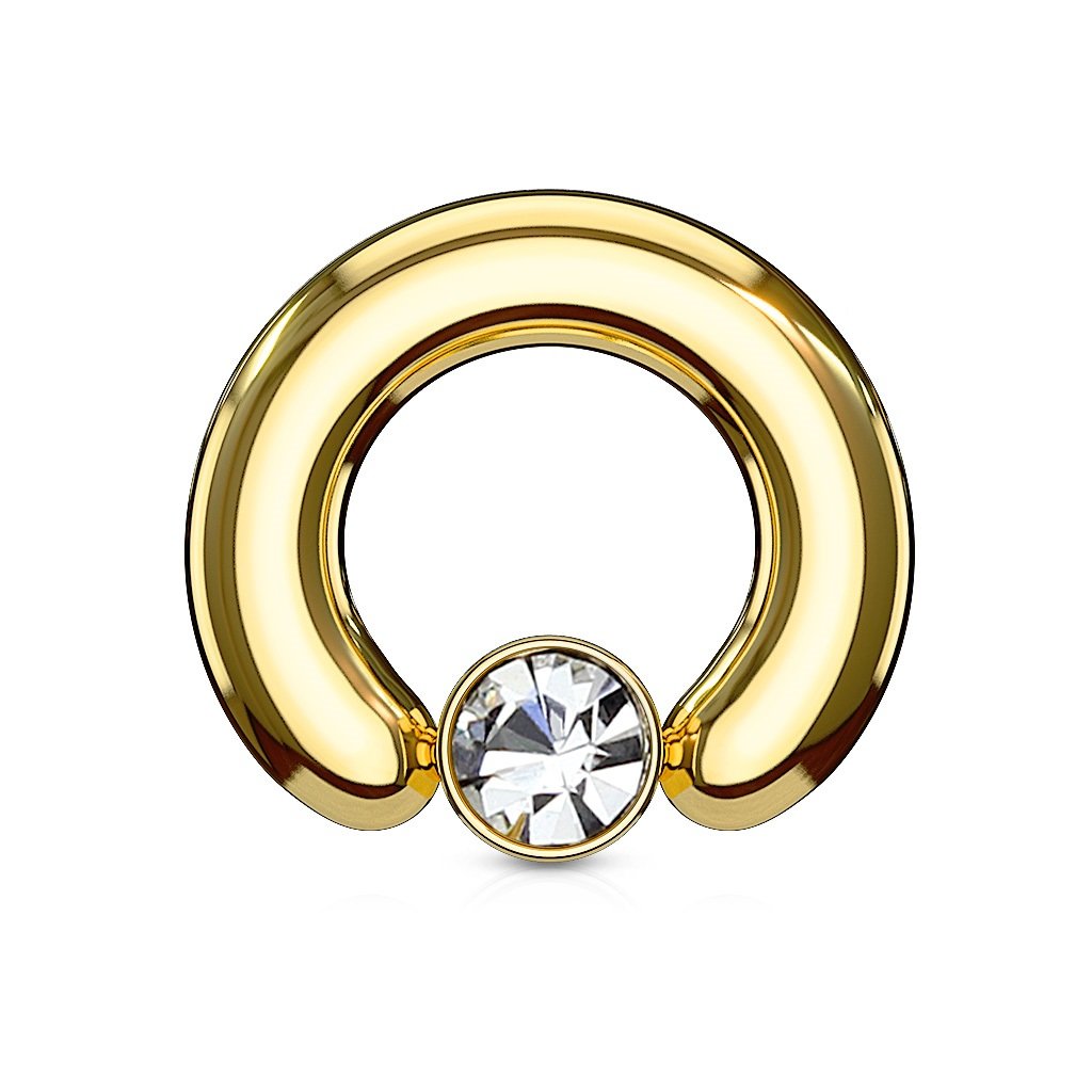 PiercedOff Gold Tone IP over 316L Surgical Steel Big Gauge 2mm BCR with 5mm Round Clear Crystal Ball - Ring Size 12mm