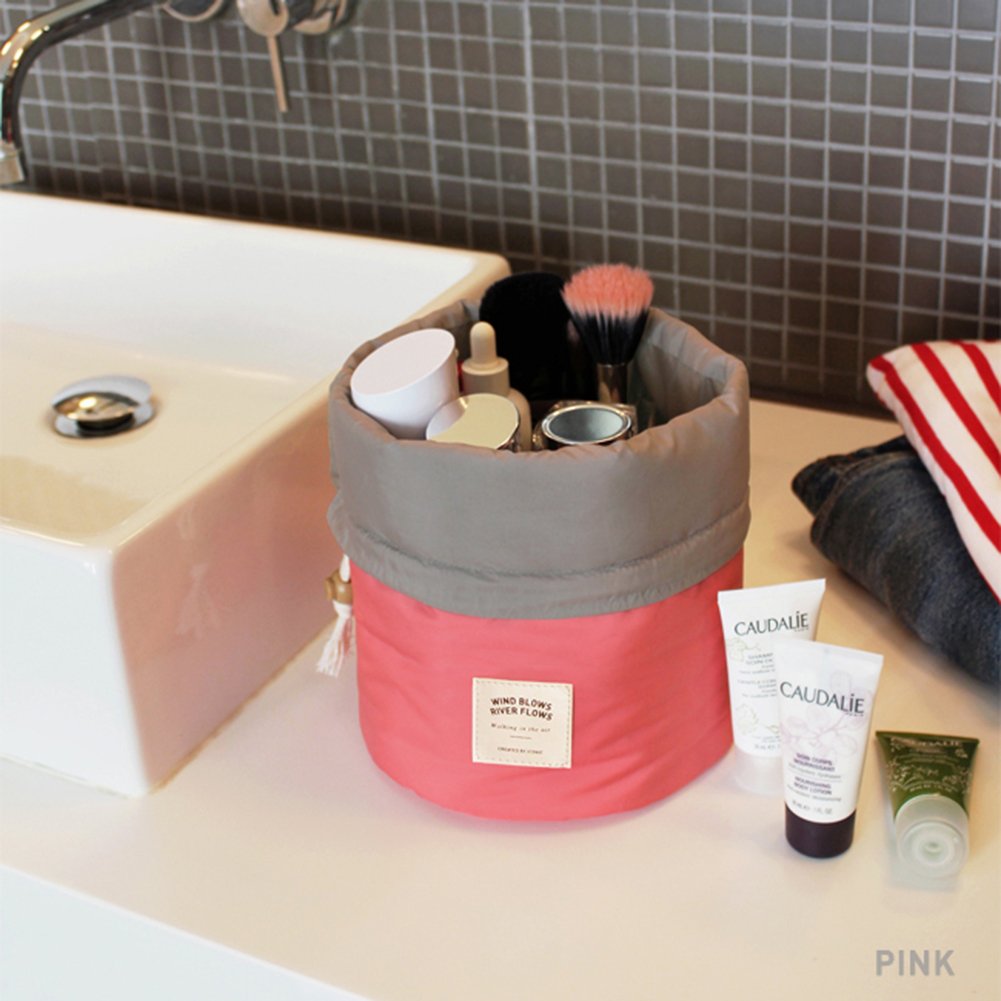 Cosmetic Toiletry Bags Vinmax Travel Makeup Bag Pouch Bucket Barrel Shaped (Pink)