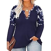 CARCOS Plus Size Tops for Women Long Sleeve Fall Tunic Color Block Camo/Plaid/Leopard/Fall Blouse Crewneck Tshirt XL-5XL