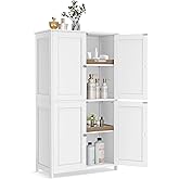 VASAGLE Floor Storage Cabinet, 2 Adjustable Shelves, 4 Doors,42.7" H | Freestanding Organizer Unit, Kitchen, Bathroom, Living Room, Cloud White, SIREN Collection UBBC553WH01
