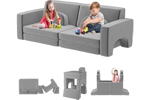 OtterOasis Kids Couch, 10PCS Modular Kids Play Couch, 3s Instant Inflating Nugget Couch Kids for Boys and Girls, Creative and Convertible Kids Couch for Playroom, Bedroom, Classroom, Grey