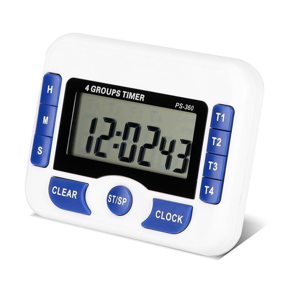 Fdit Multi-function 4 Channels Digital Kitchen Cooking Timer 4 Groups Set Magnetic Laboratory Meeting Timer with Digital Alarm Clock Function