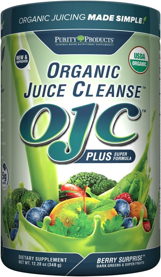 Certified Organic Juice Cleanse OJC Plus Berry Surprise - Purity Products - 30+ Organic Veggies and Fruits - 5 Grams of Fiber - Promotes Energy and Digestive Function - 12.28 oz - 348 g - 30 Servings