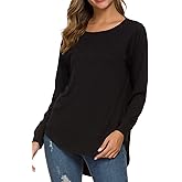 WEIYAN Womens Long Sleeve Casual T-Shirts Tunic Blouse Loose Curved Hem Tops
