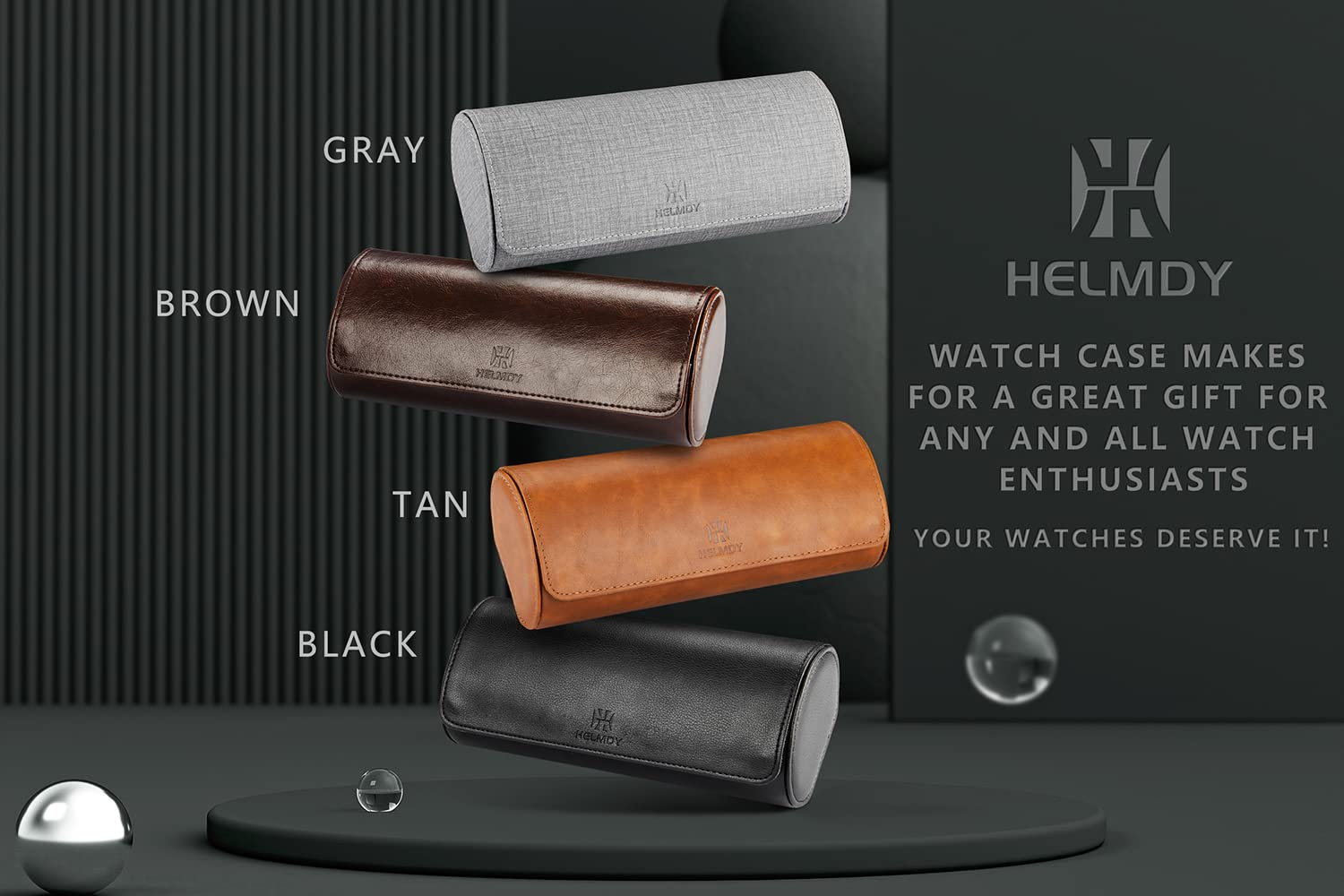 Watch Travel Case for Men: 3 Slot Watch Box Organizer Display Case - Portable Watch Storage & Travel Case - Watch Roll Fits All Wrist Watches & Smart Watches Up to 50mm (Black)