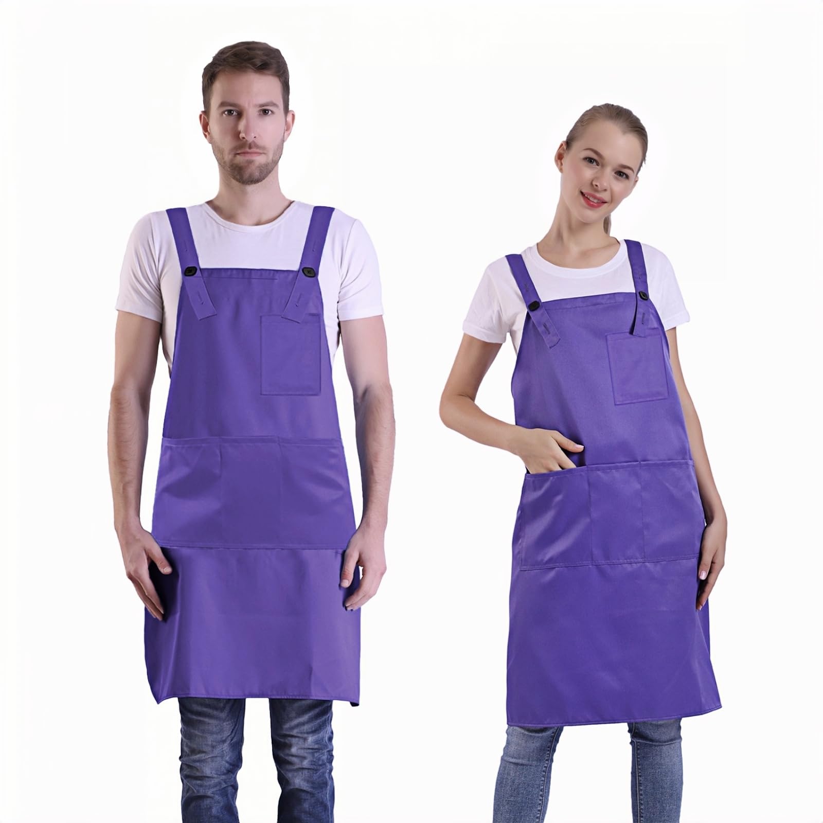 BIGHAS H Back Style Apron with Pocket for Women, Men Adjustable Large Size Comfortable, Kitchen, Home, Cooking 12 Colors (Lavender)