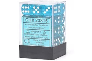 DND Dice Set-Chessex D&D Dice-12mm Translucent Teal and White Polyhedral Dice Set-Dungeons and Dragons Dice Includes 36 Dice 