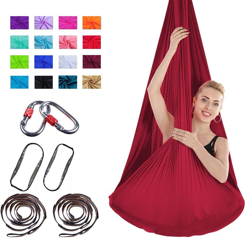 WNZL Aerial Yoga Hammock Yoga Trapeze Premium Aerial Silks Yoga Swing Antigravity, Sensory Swing Inversion Pilates, Yoga Inversions, Flexibility Core Strength Indoor Use 4.5x3Yards