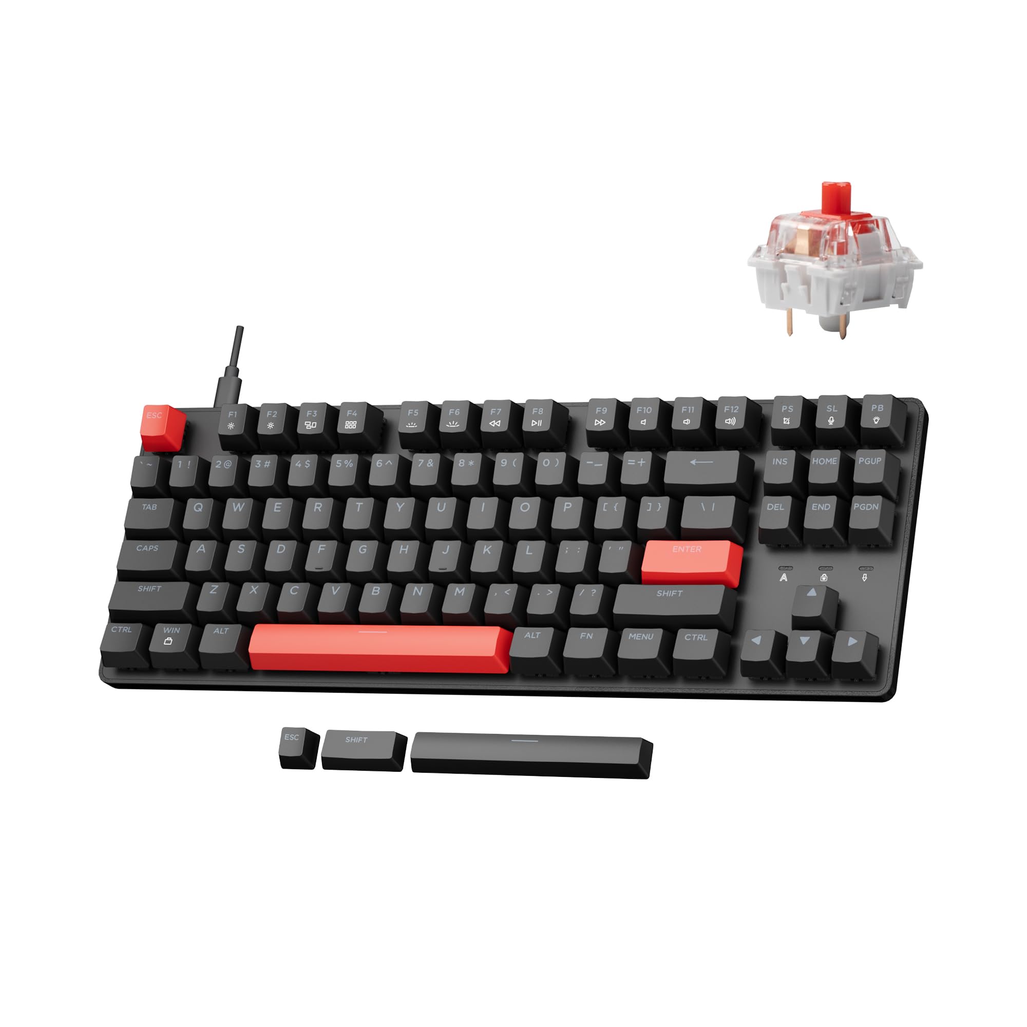 LEMOKEY X1 Wired Mechanical Keyboard, QMK Programmable TKL Layout with Pre-Lubed Linear Switch, North-Facing Red Backlit NKRO Compatible with Windows