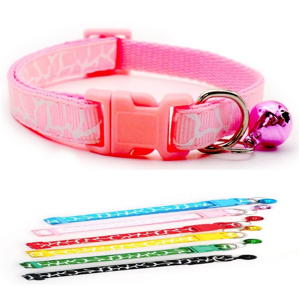Small Dog Puppy Pet Collar Zebra Giraffe Animal Print Design with Bell Nylon Adjustable Size 19-32cm Pink