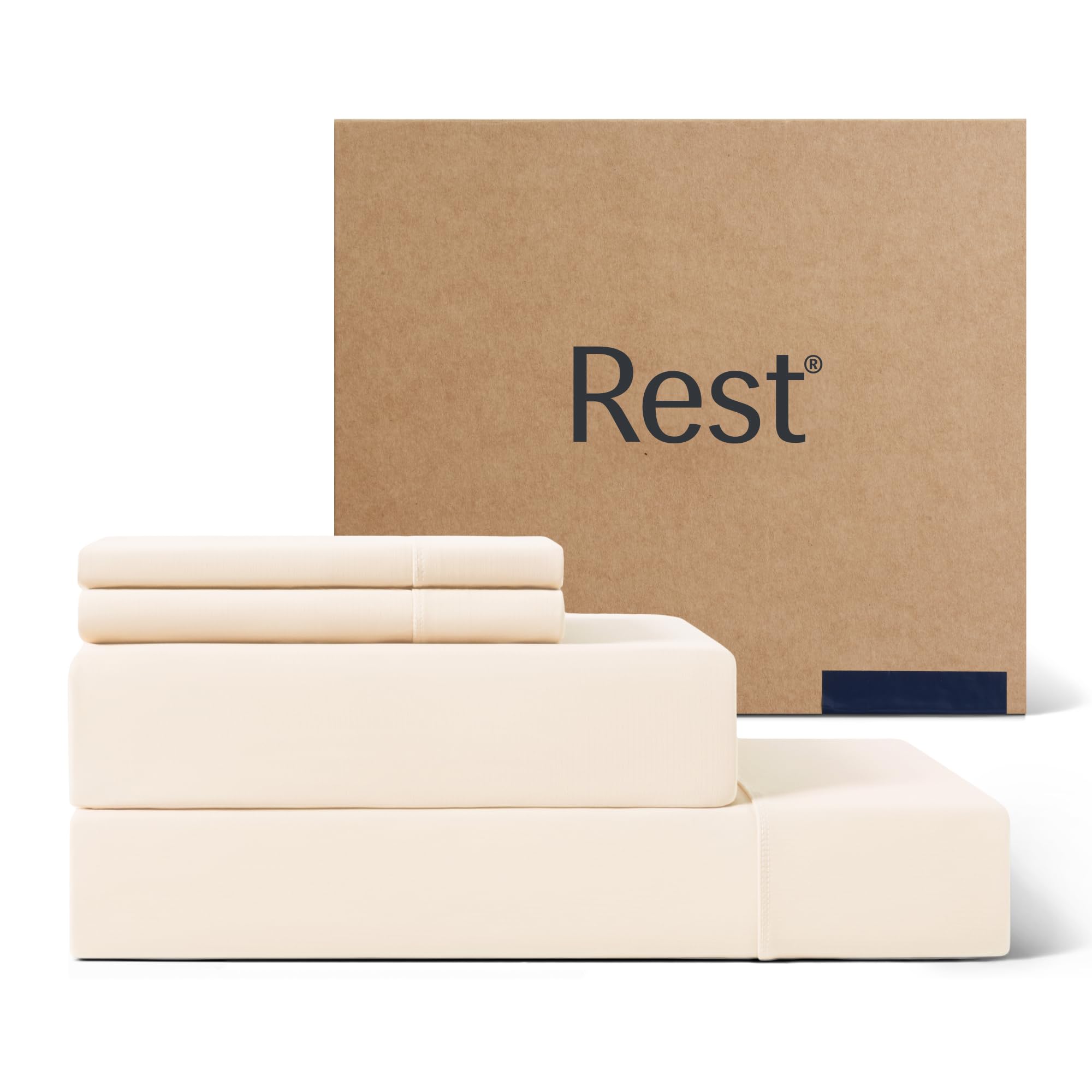 Photo 1 of REST® Evercool®+ Cooling Sheet Set, Cali King Size, Snow Ivory, Breathable Bed Sheets for Hot Sleeper and Night Sweats, with Pillowcases, with Ionic+ Self-Cleaning Silver Yarn for Sensitive Skin, 4PCS