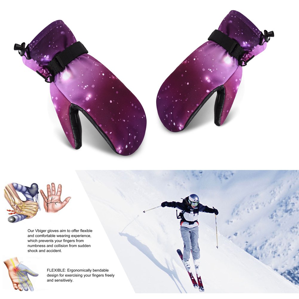 Vbiger Ski Gloves Cycling Mittens Waterproof Winter Warm Gloves (Star Pattern, L)