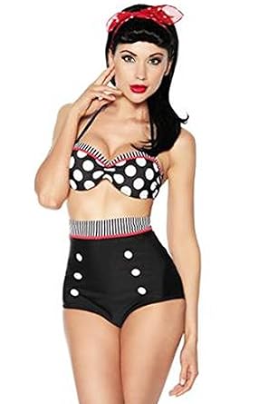 Boolavard® TM Vintage Push-up Bikini Retro Rockabilly Stil schwarz/rot/weiß Größen S, M, L oder XL