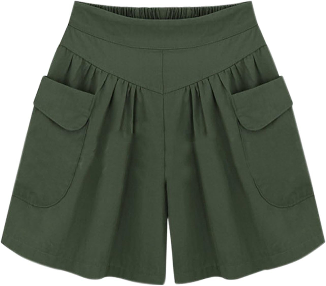 Women Summer Loose Casual Comfy Shorts Culottes Elastic Waist Wide Leg Pants