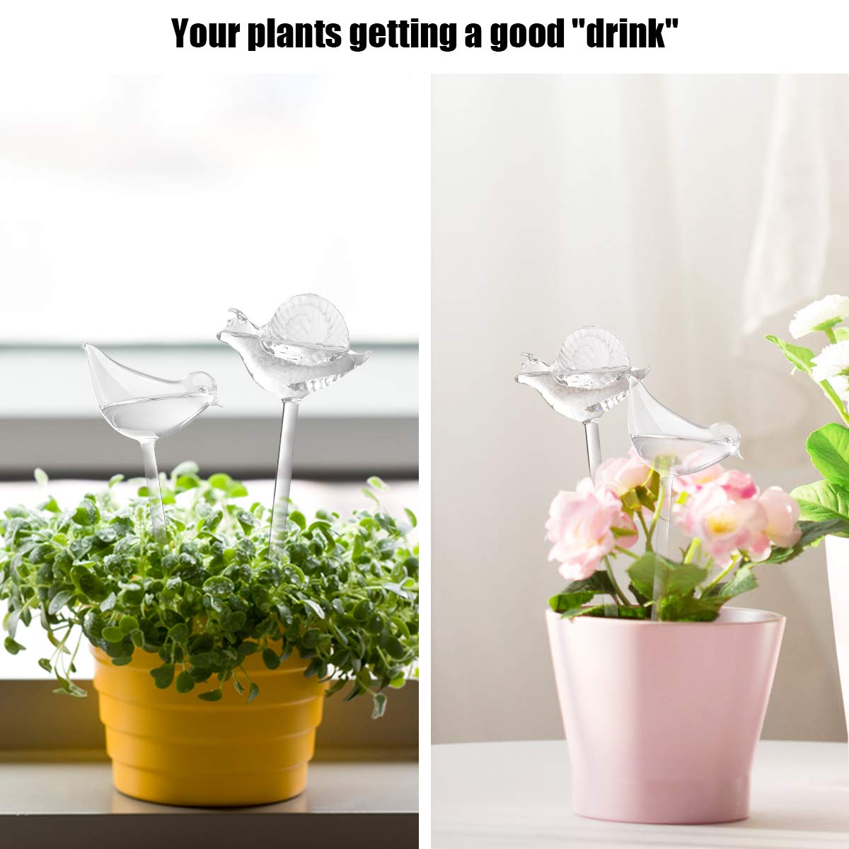 Plant Watering Bulbs (2 Pack) Glass Self-Watering Stakes Water Globe Automatic Irrigation Device For Indoor & Outdoor Plants Garden Patio Flower Pot Hanging Planters