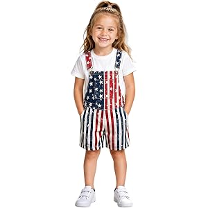 Independence Day Kids Overalls Boys Girls American 4th of july Bib Overalls Red White and Blue Patriotic Jumpsuit