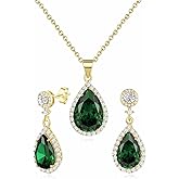 REASAYLL Jewelry Sets For Women 925 Sterling Silver Post Teardrop Dangle Stud Earrings Necklace Set Crystal Rhinestone Wedding Prom Costume Jewelry for Women