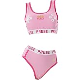 Mobbunny Women Pink Peach Crop Tank Camisole and Panty Sets Yoga Outfits Sports loungewear Bralette Set