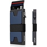 AUTLEY Slim Wallet For Men, Rfid Blocking Mens Wallet, Minimalist Wallet For Men, Pop Up Credit Card Holder with Cash Band (Blue+Black)