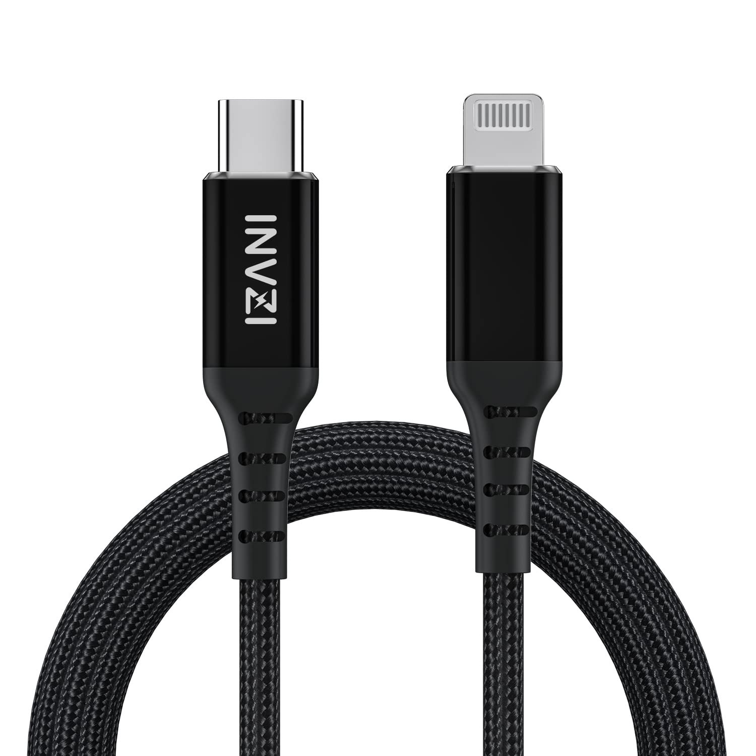 INVZI USB C to Lightning Cable with MFi Certified, iPhone Fast Charger 6.6ft Nylon Braided Cable for iPhone 14 Pro Max/Pro/Mini, iPhone 13 Pro Max, iPad 9, 8, Airpods Pro and More