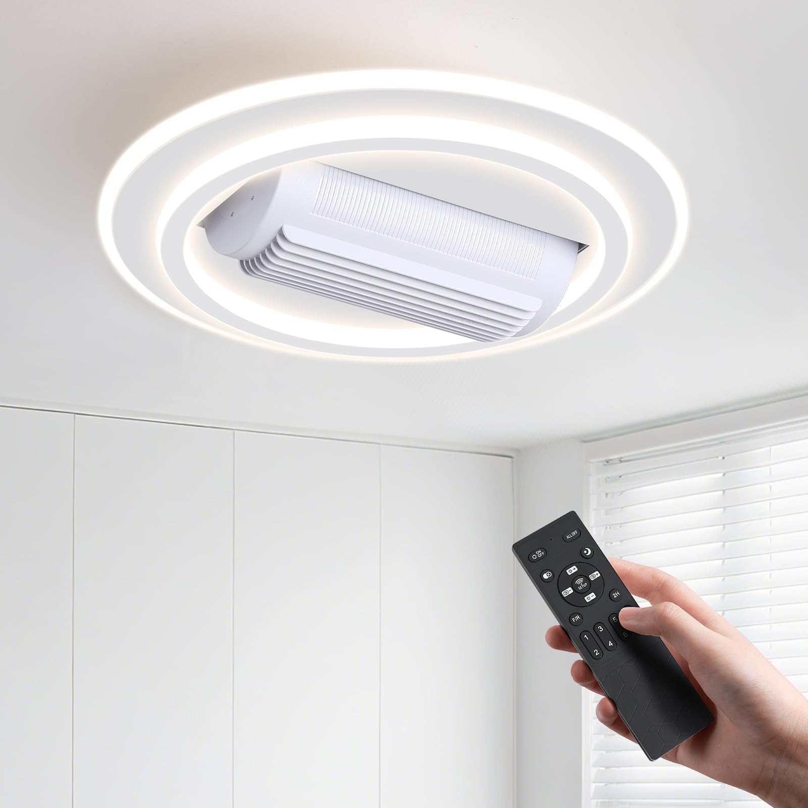 Photo 1 of ORITHAM Bladeless Ceiling Fan with Light, 3000-6500K Dimmable Led Ceiling Fans with Lights and Remote, 20" Low Profile Flush Mount Ceiling Fan Light for Bedroom Living Room Kitchen