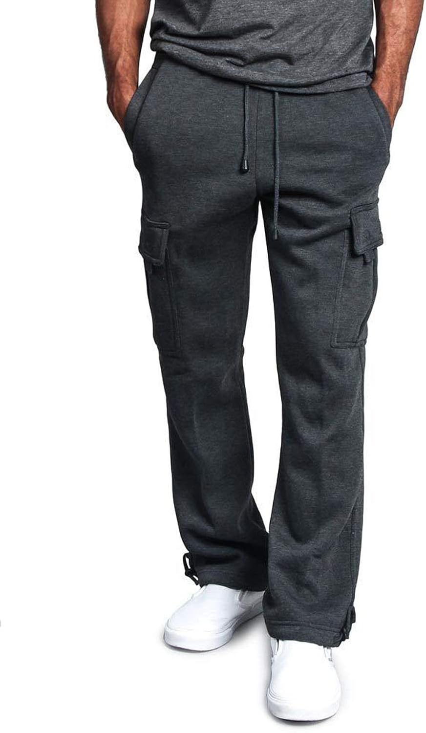 Mens Fleece Lined Sweatpants Casual Cargo Jogger Sweats Loose Fit Pants