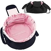 Lay Flat Drawstring Makeup Bag,Travel Cosmetic Organizer for Women,Large Capacity Toiletry Bag,Portable Open-Flat Design for Skincare and Makeup Brushes (Pink)