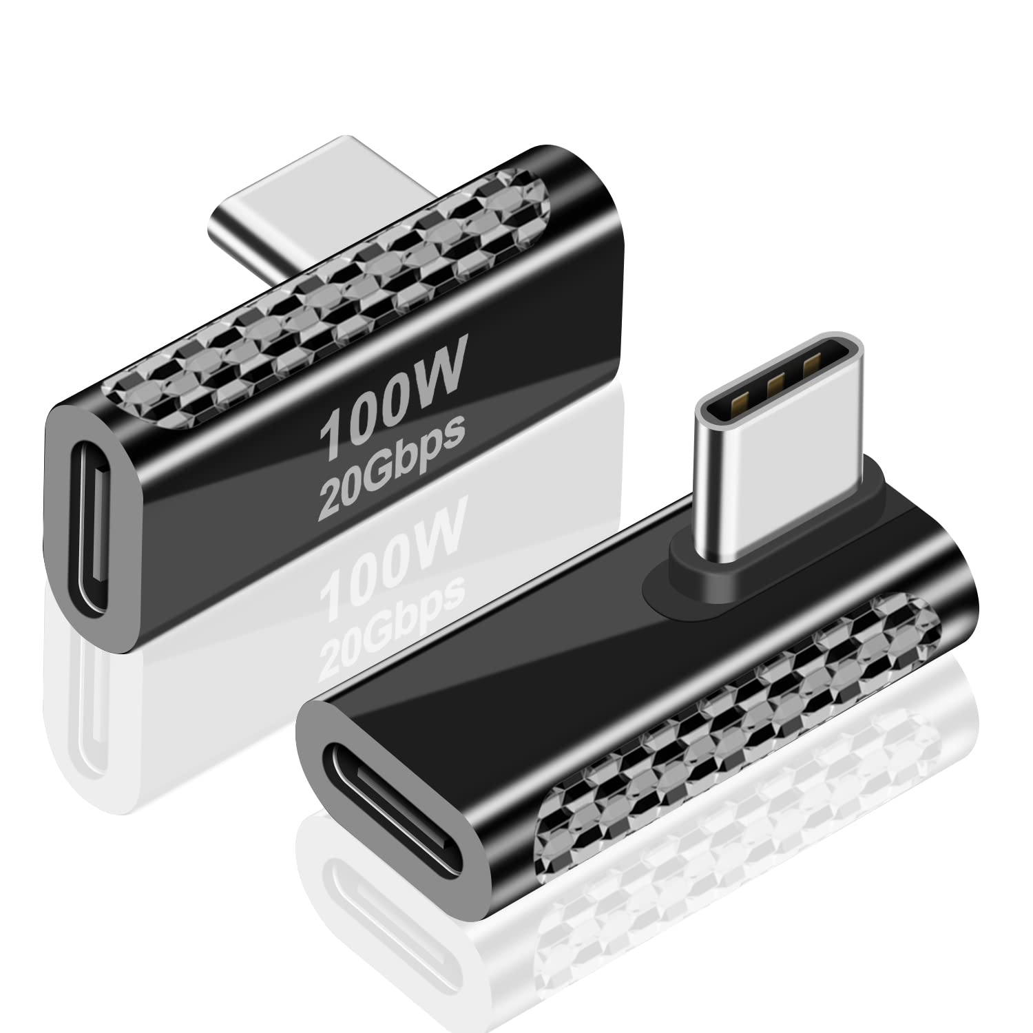 Duttek USB C Angled Adapter,20GBps,100W USB Type C male to female Supports 8K Audio/Video, Zinc alloy USB C Extender compatible with Phones,Tablets,Laptops, MacBook and More Type C Devices(2PCS)