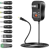 Belker 45W Universal 5V 6V 7.5V 9V 12V 13.5V 15V AC Adapter with USB C tip | DC Power Supply for LCD LED Strip Light Router CCTV Camera - 1A 2A 3A 3000mA Max - Fast USB Charging Port 5V 2A