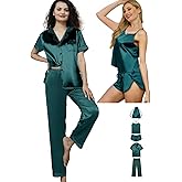 WJing Yi Jia 5Pcs Silk Satin Pajamas Set for Women Silky Cami Pjs Sets Sexy Lingerie Womens Pajama Sets Loungewear Sleepwear