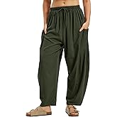 VILIGO Women's Linen Pants Flowy Wide Leg Casual Beach Travel Vacation Palazzo Harem Barrel Pants
