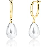 Amazon Essentials 14K Gold-Plated Pearl Drop, Hoop, Dangle Earrings