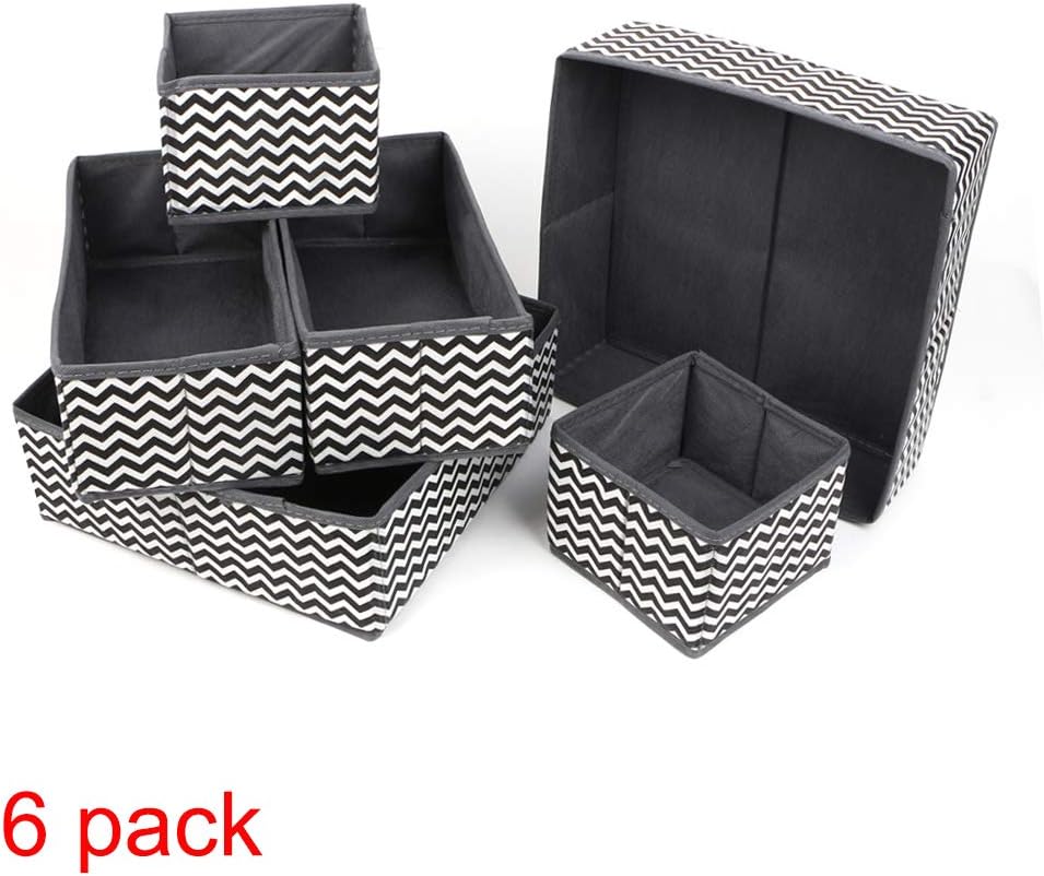 QYONLINE 6 Pack Fabric Dresser Drawer Organizer, Foldable Cloth Storage Box, Wardrobe Closet Divider Containers for Underwear, Bra, Socks, Ties, Clothes, Cosmetics