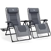 Timber Ridge Zero Gravity Chair, Oversized Lawn Chairs Outdoor Recliner Reclining Patio Lounge Chair with Adjustable Headrest and Side Table for Camping, Outdoor, Patio, Support 350lbs, Grey