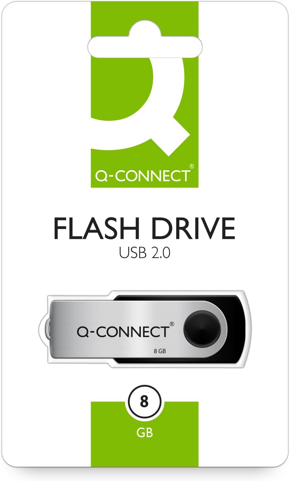 Q-Connect USB 2.0 Memory Stick 8GB Silver/Black - Compact for Travel
