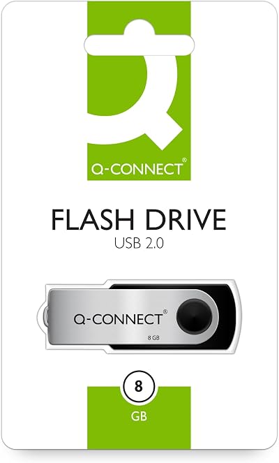 Q-Connect USB 2.0 Memory Stick 8GB Silver/Black - Compact for Travel
