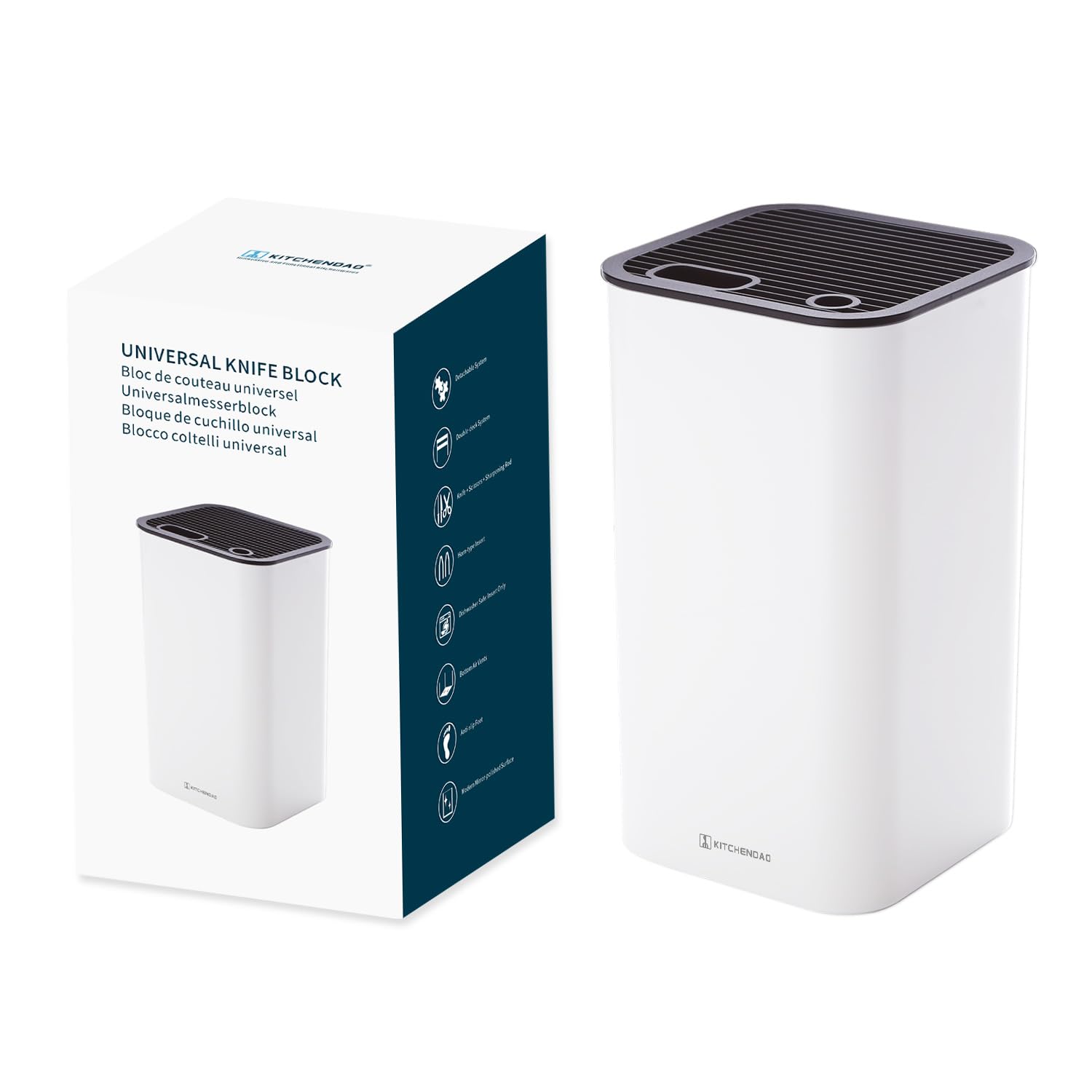 Universal Knife Block with Slots for Scissors and Sharpening Rod - Knife Holder For Safe, Space Saver Knives Storage - Unique Slot Design to Protect Blades and Detach for Easy Cleaning - by KITCHENDAO