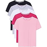 Brix Girls Shirts 5 Pack - Short Sleeve Tees for Girls T-Shirts 100% Cotton Tagless Kids Fashion Summer Tops.