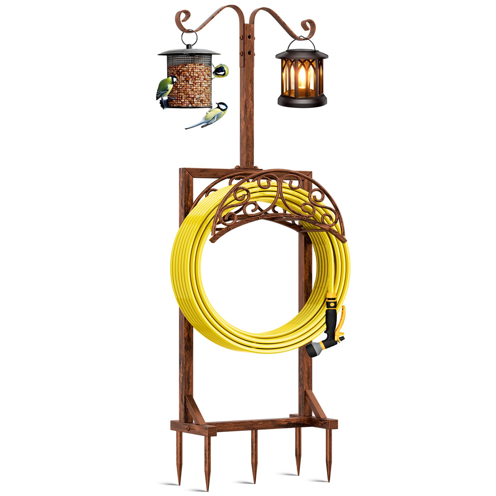 Photo 1 of Jvgoo Garden Hose Holder - Upgraded Water Hose Holders for Outside with 5 Spikes & 2 Shepherds Hooks, Freestanding Hose Stand Hose Hanger Hose Storage Hose Reel Rack for Yard Lawn(Antique Bronze)