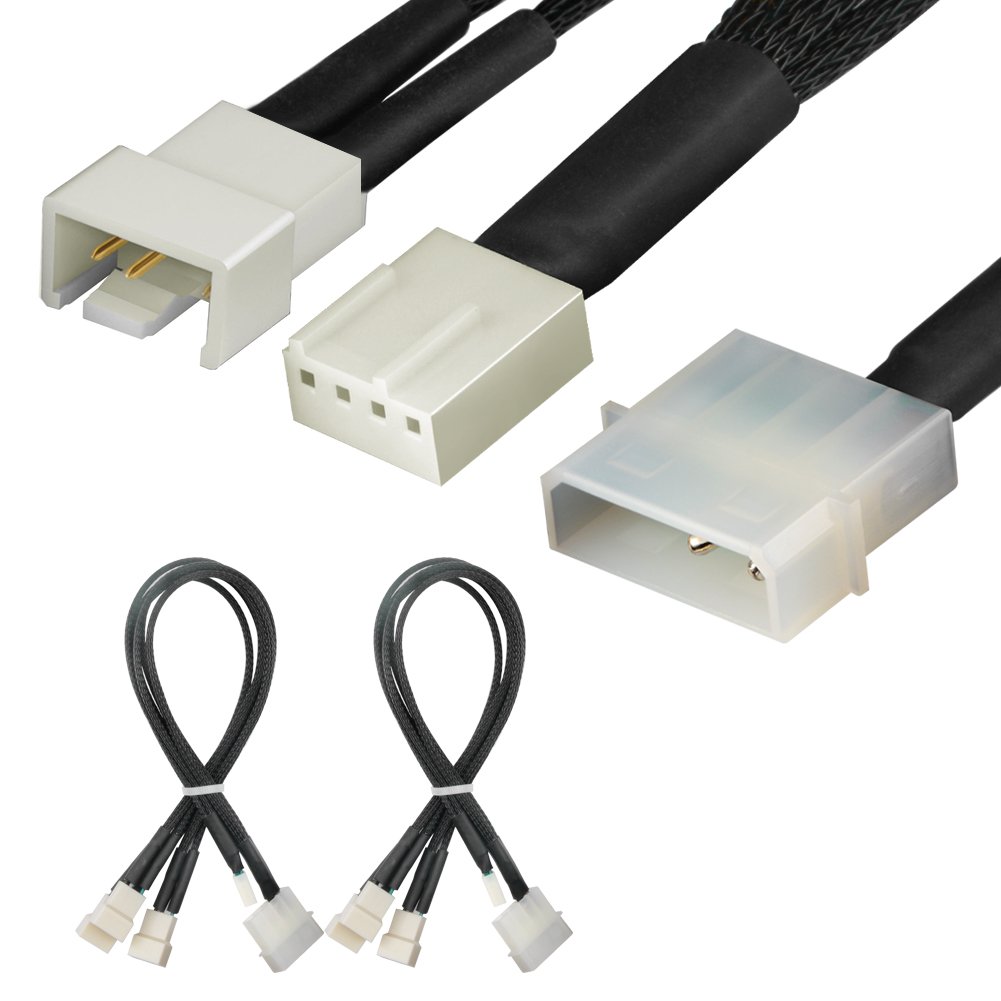 J&D 4 Pin Molex to Fan Power Splitter Cable 2Pack, For 4 Pin PWM Computer Case Cooling Fans, 30 cm