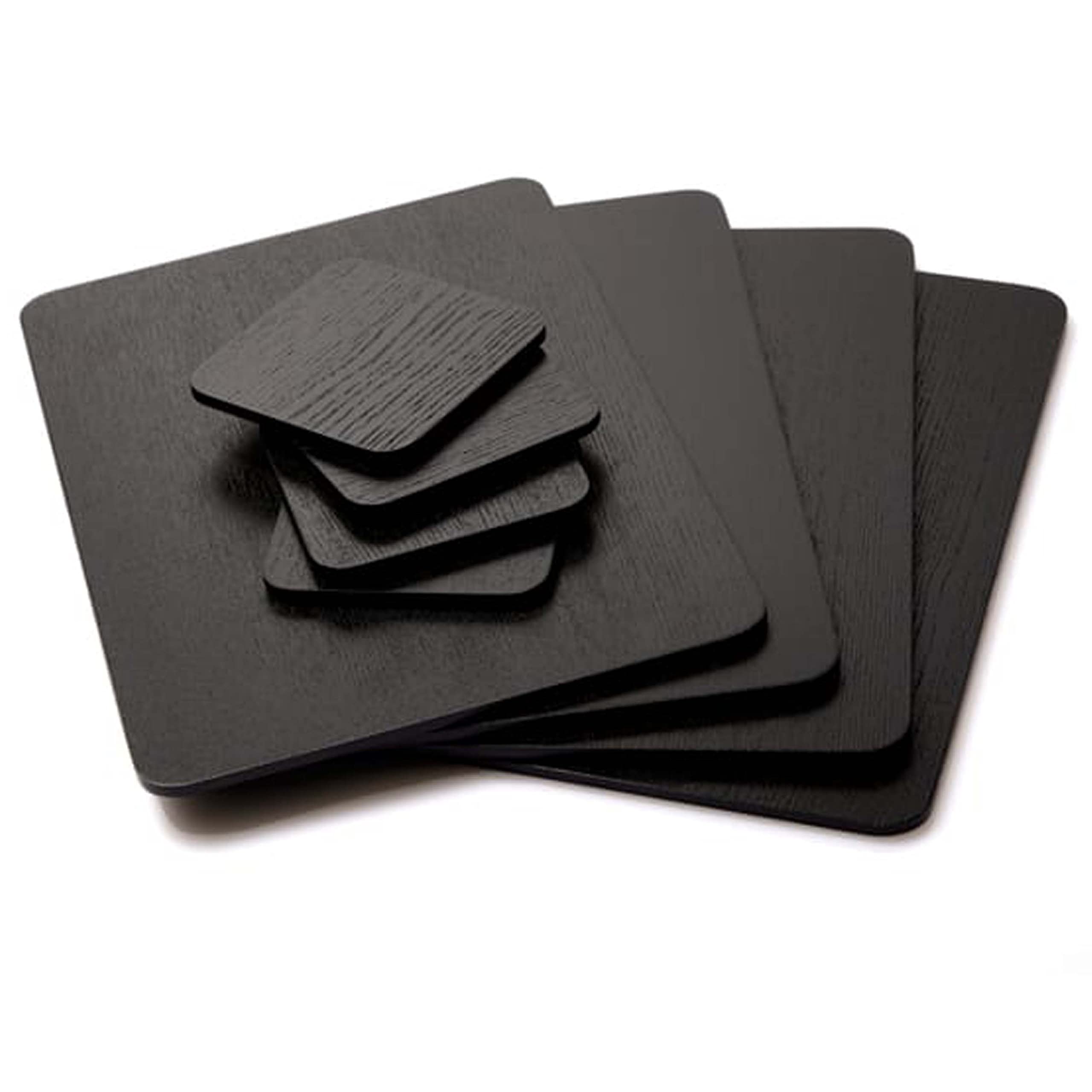 8 Pack Black Slate Placemat and Coasters Wood Veneer Heat Resistant, Non-Slip Easy Wipe Clean Coffee Mats Kitchen Table Mats, Dining Table Place Mats for Outdoor Table Mats