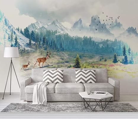 Amazon Co Jp 写真の壁紙の壁画 森スノーマウンテンヘラジカ北欧風ミニマリスト ステッカー寝室のリビングルームのテレビの背景家の装飾 400cm X 280cm ホーム キッチン