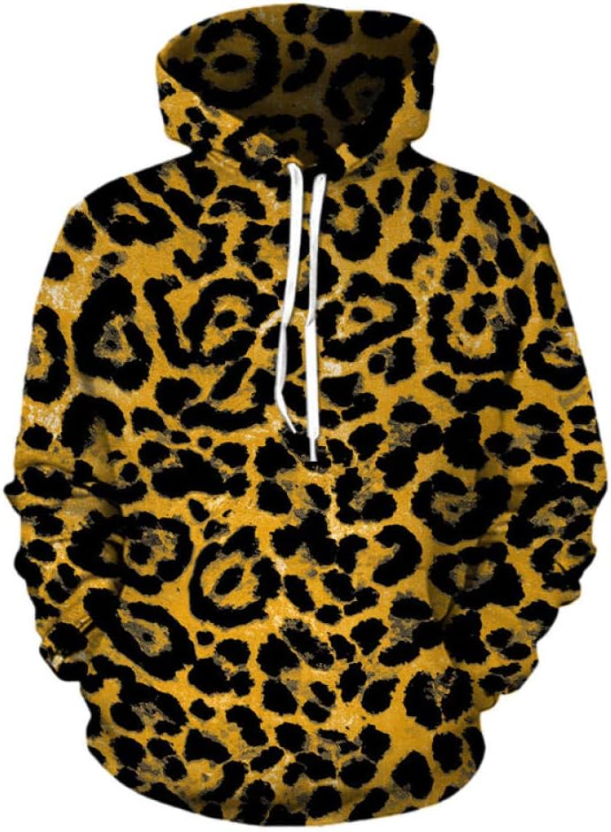 Hoodies,Leopard Print Long Sleeves Hoodies Men Casual Unisex Tops 