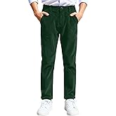 KEYWANTS Kids Corduroy Pants for Boys Regular Fit Flat Front Dress Pant with Pockets Teens Fall Winter Casual Suits Trousers
