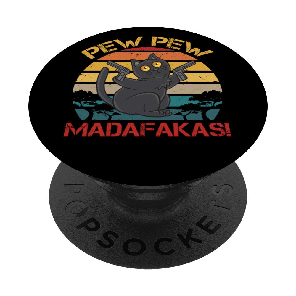 Pew Pew Madafakas Cat Vintage Retro Kitten With Guns Gamer PopSockets Swappable PopGrip