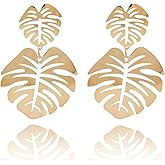 QUPENGXU Personality Palm Leaf Drop Dangle Earrings Bohemia Tropical Monstera Leaves Earrings For Women