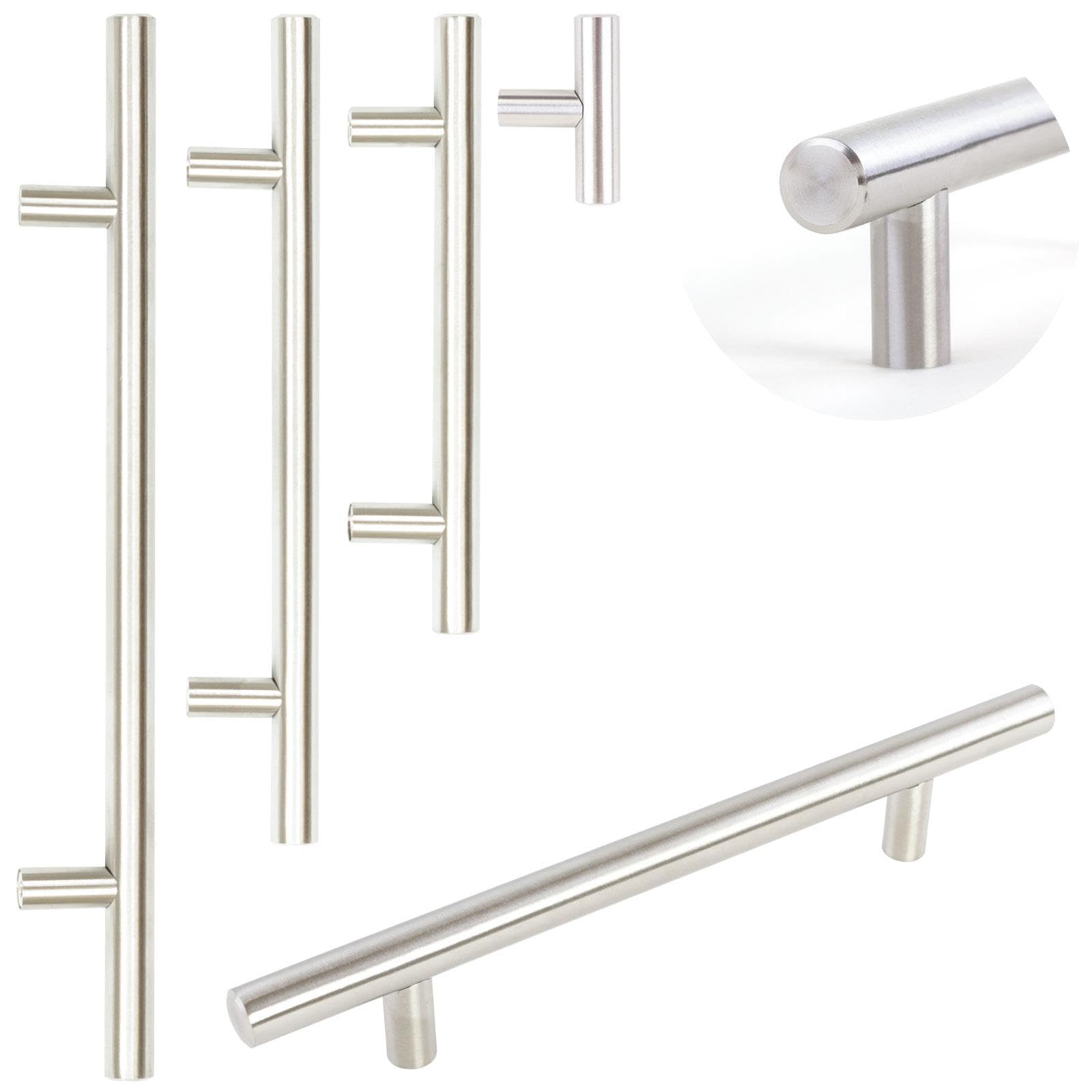 Dihl Pack of 10 Modern Silver 128mm Centre-to-Centre T-Bar Kitchen Handle - 200mm Overall Length, Sleek and Sturdy Cabinet Drawer Pull for Contemporary Home Décor, Easy Installation, 10 PCS