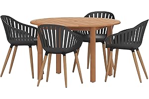 Urban Elements Nature 5-Piece Wood Patio Furniture Set | Teak Finish 100% FSC Eucalyptus | Backyard Furniture, Outside Table and Chairs, Round Outdoor Dining Set for 4, Patio Dining Set for 4 (Black)